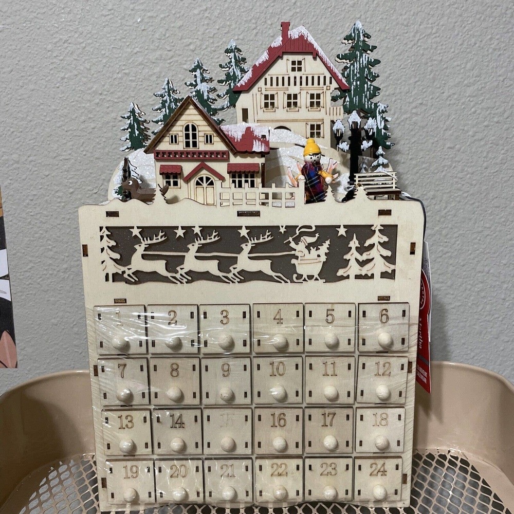 Martha Stewart Wooden Advent Calendar - Light up Christmas Village - Brand New!